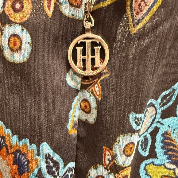 Tommy Hilfiger Long Sheer Sleeves V Neck Floral Maxi Dress 16 Elegant Designer - Picture 8 of 10